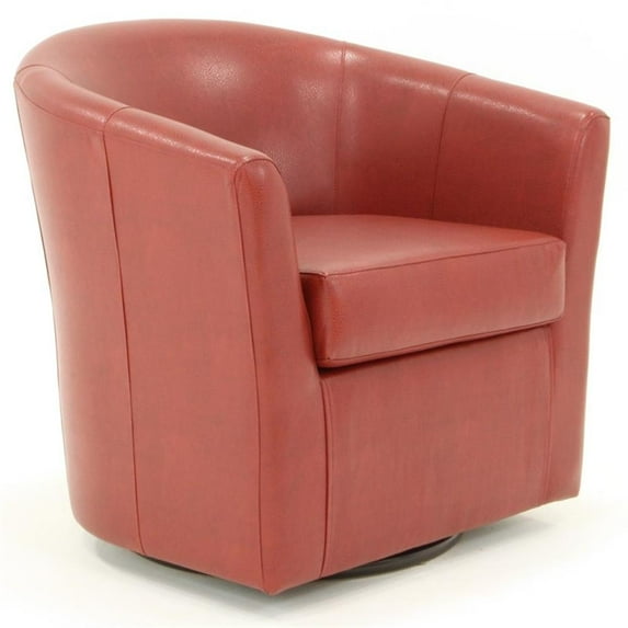 Pemberly Row 19"H Traditional Faux Leather Swivel Club Chair in Red