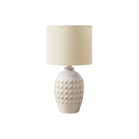 Pemberly Row 19" Ivory Ceramic Table Lamp with Zig-Zag Relief Pattern