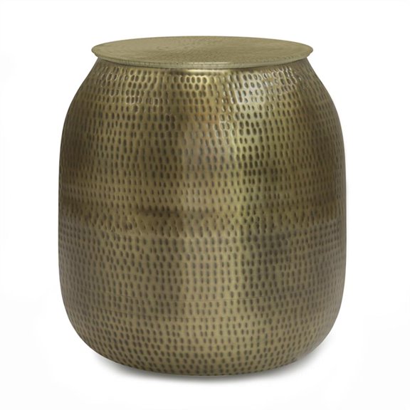 Pemberly Row 19" Metal Storage Drum End Table in Antique Gold