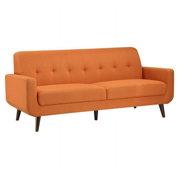 Pemberly Row 19" Mid-Century Polyester Fabric Sofa with Tufted Detail in Orange