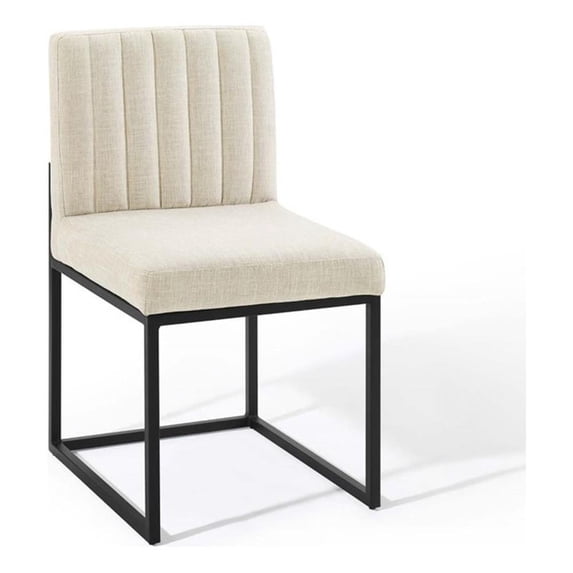 Pemberly Row 19" Modern Fabric Upholstered Tufted Sled Dining Chair in Beige