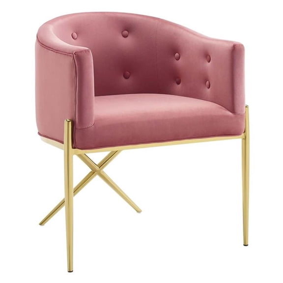 Pemberly Row 19" Modern Velvet Tufted Accent Dining Arm Chair in Pink