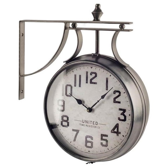 Pemberly Row 19" Round Large Silver Industrial Metal Wall Clock