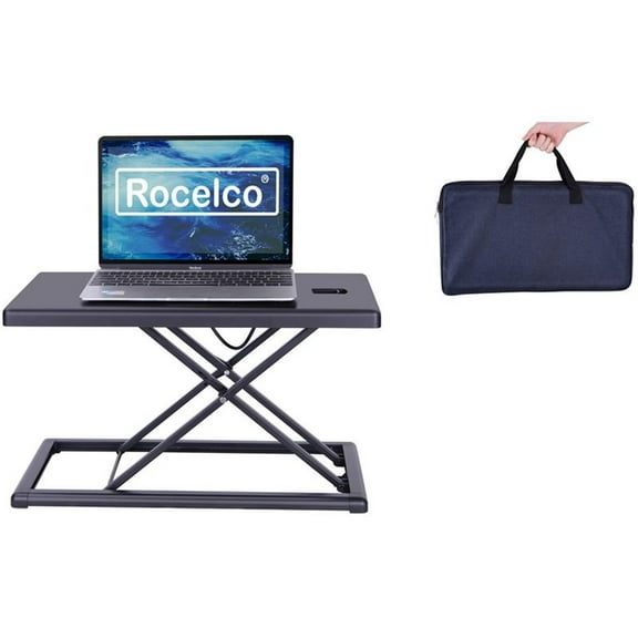 Pemberly Row 19" Stainless Steel Portable Standing Desk Riser Converter in Black