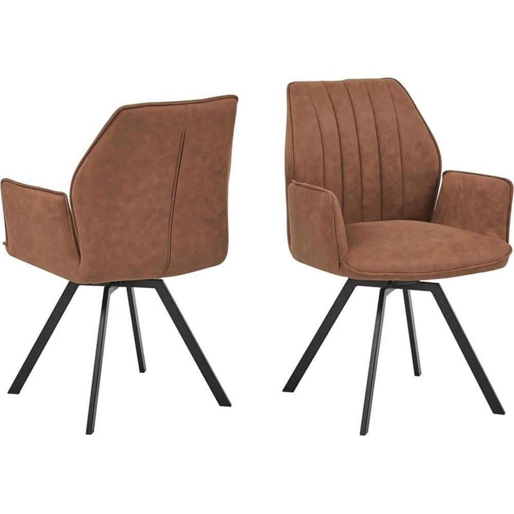 Beige Upholstered Swivel Arm Chair with Black Metal Legs