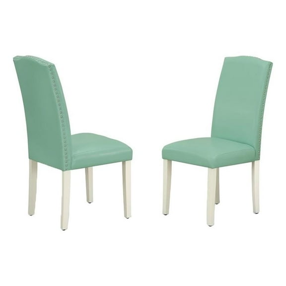 Pemberly Row 19" Traditional Leather Dining Chair in Pond Blue (Set of 2)