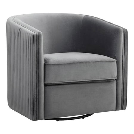 Pemberly Row 19'' Traditional Velvet Upholstered Swivel Accent Chair in Gray