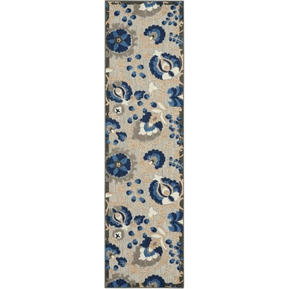 Pemberly Row 2'3" x 10' Natural/Blue Outdoor Indoor/Outdoor Rug