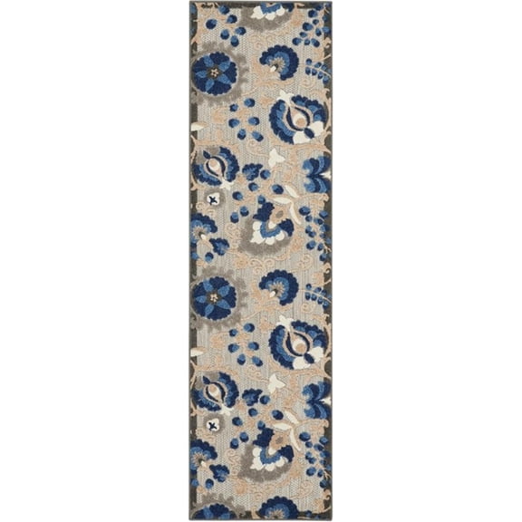 Pemberly Row 2'3" x 12' Natural/Blue Outdoor Indoor/Outdoor Rug