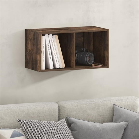 Pemberly Row 2-Cube Floating Shelves Standing Bookshelf in Amber Pine
