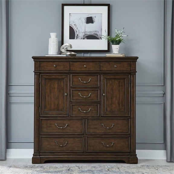 Pemberly Row 2 Door 10 Drawer Chest with Cedar Lined Drawers in Cherry