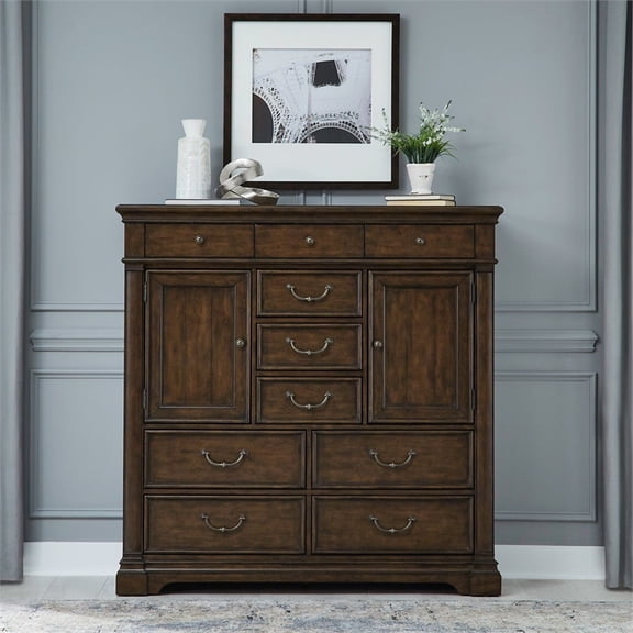 Pemberly Row 2-Door 10-Drawer Chest with Cedar Linings in Cherry