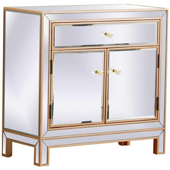 Pemberly Row 2 Door 29" Mirrored Accent Cabinet in Antique Gold