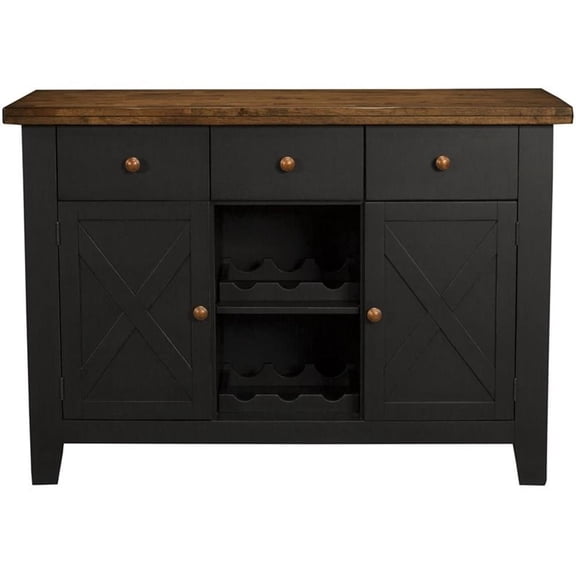 Pemberly Row 2 Door 52" Solid Wood Server Wine Rack Server in Black