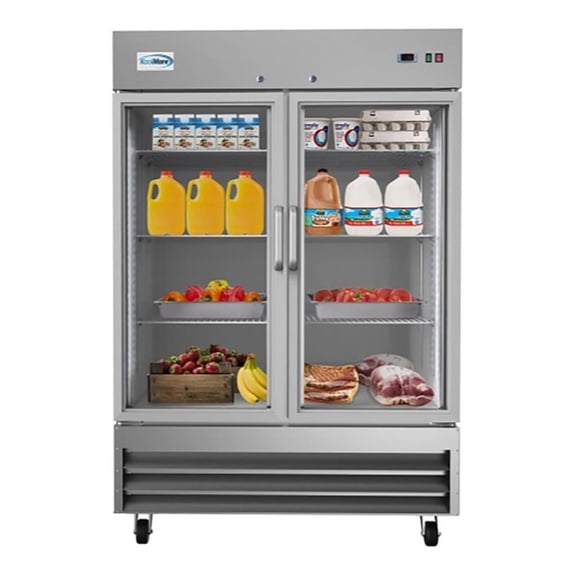 Pemberly Row 2-Door LED Stainless Steel Reach-in Refrigerator Cooler in Silver