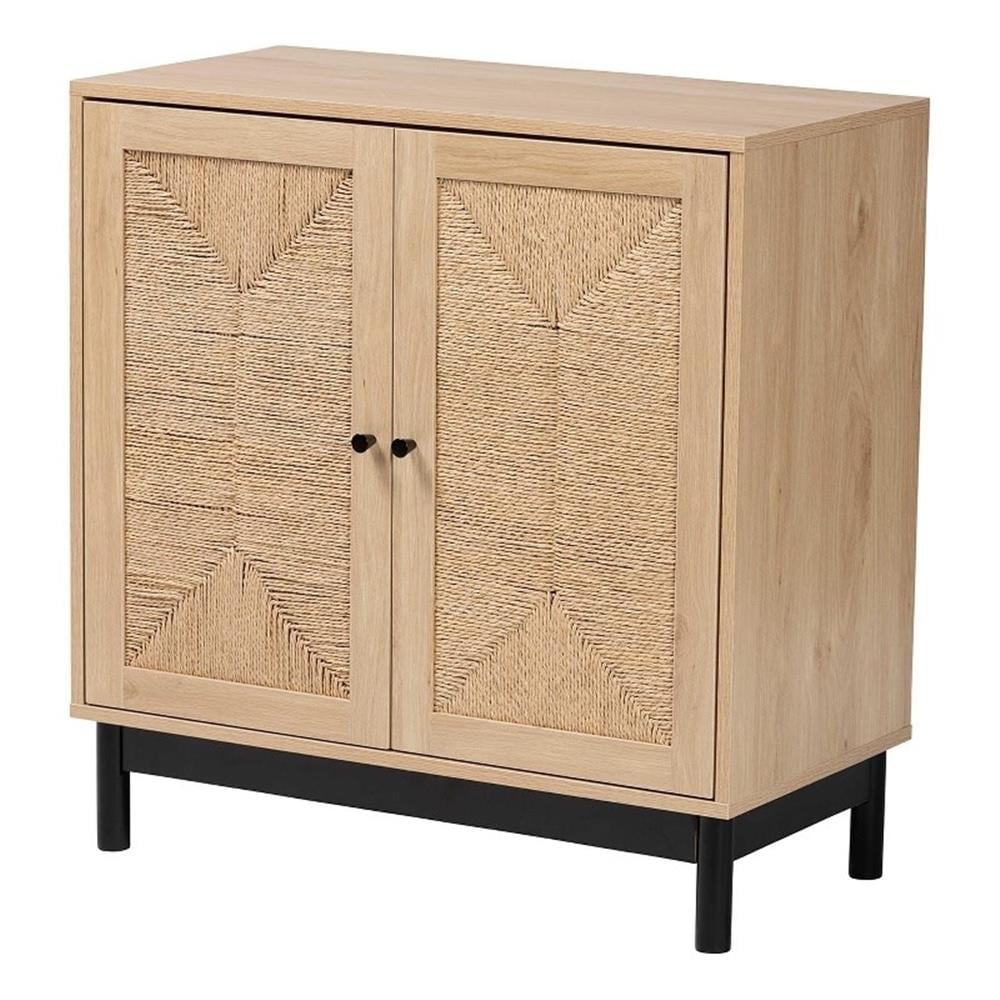 Light Brown and Black Woven Rope Accent Cabinet