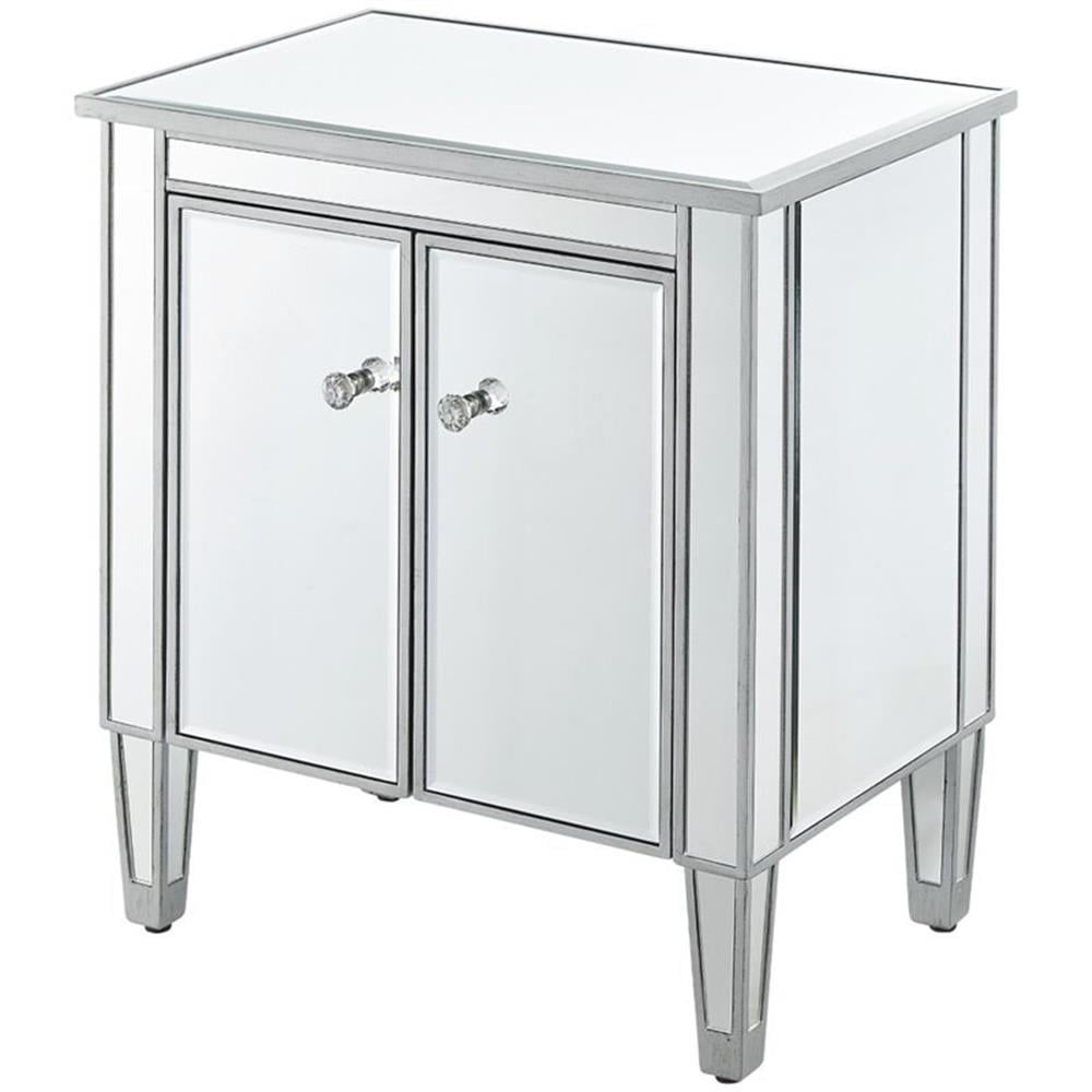 Antique Silver Mirrored Accent Cabinet with Crystal Knobs