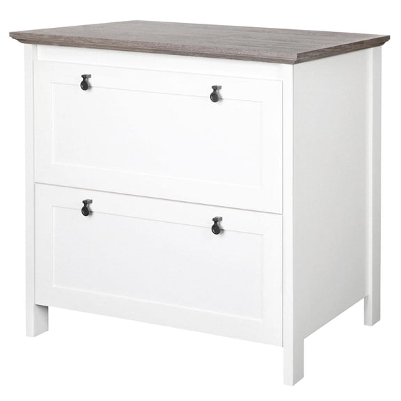 Pemberly Row 2-Drawer Modern Wood Lateral File Cabinet in White/Gray Oak