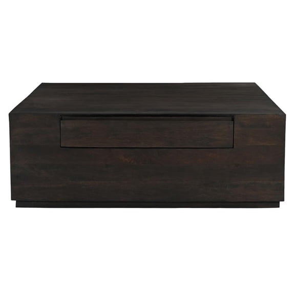 Pemberly Row 2-Drawer Solid Mango Wood Square Cocktail Table in Barista Brown