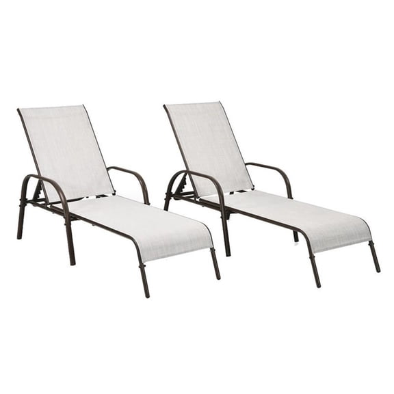 Pemberly Row 2-Pc Adjustable Armrest Patio Lounge Chair Chaise Reclining in Gray