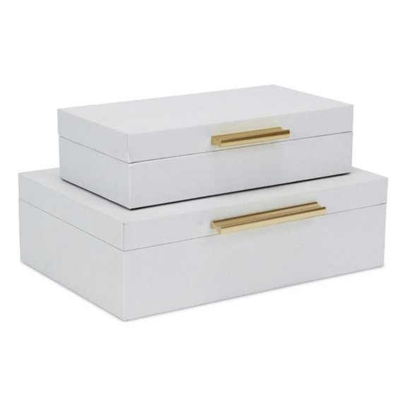 Pemberly Row 2 Pc Faux Snakeskin Decorative Box Set with Golden Handle