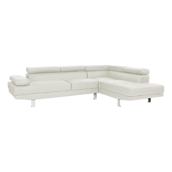 Pemberly Row 2 Pc Sectional Sofa with Chaise and Adjustable Headrests in White