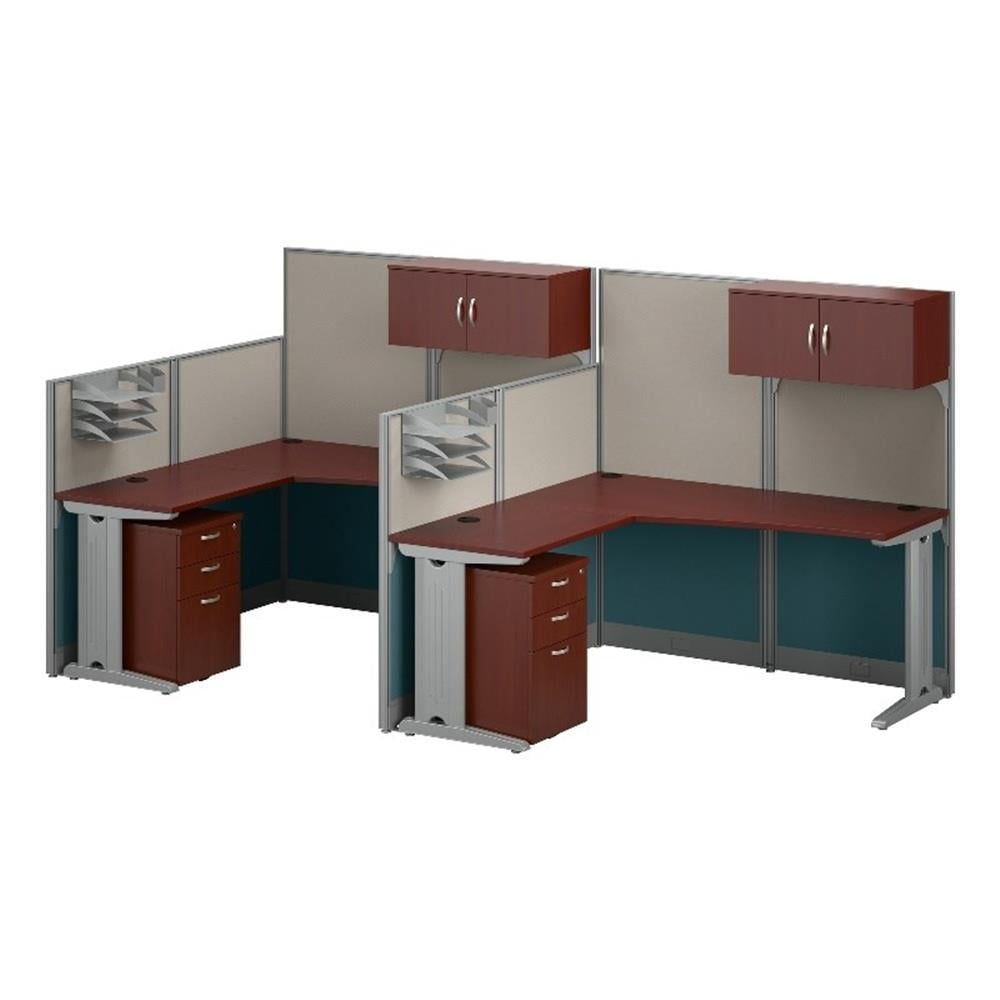 Hansen Cherry Wood L-Shaped 2-Person Cubicle Desk with Storage