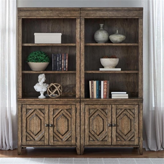 Pemberly Row 2 Piece Bunching Bookcase in Amber Brown Finish