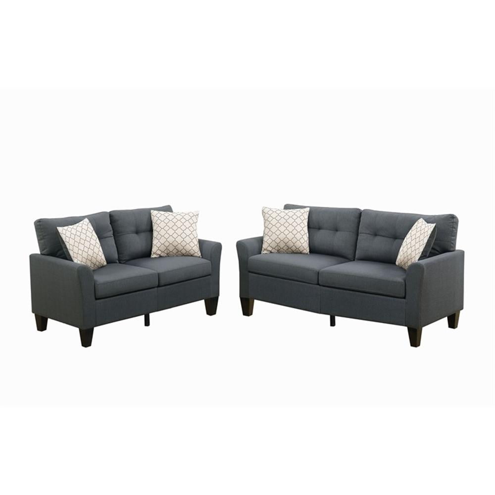Rena 2pc Sofa and Loveseat Set, 2 Pillows, Light Gray Burlap Fabric main image 0