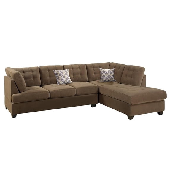 Pemberly Row 2 Piece Fabric Suede Reversible Sectional Set in Truffle Brown