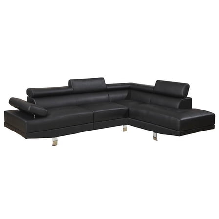 Pemberly Row 2 Piece Faux Leather Sectional Sofa Set in Black