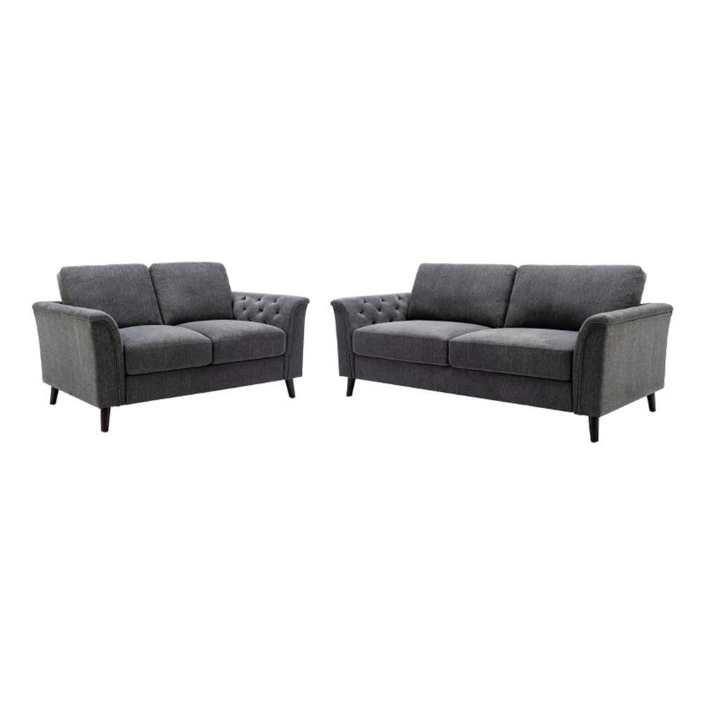 Pemberly Row 2-Piece Linen Fabric Sofa Set with Tufted Arms in Dark ...