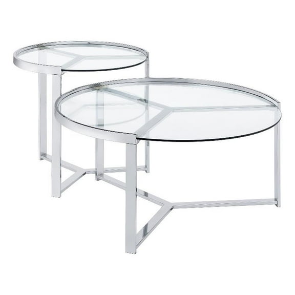 Pemberly Row 2-Piece Metal Round Glass Top Nesting Coffee Table Chrome