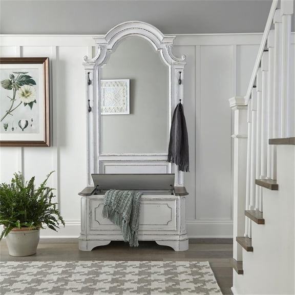 Pemberly Row 2 Piece Mirror Hall Tree with Lift Top Storage in White