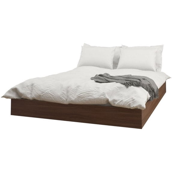 Pemberly Row 2 Piece Queen Panoramic Panel Platform Bed in Walnut