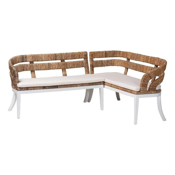Pemberly Row 2-Piece Seagrass L-Shaped Corner Bench Set with Cushions