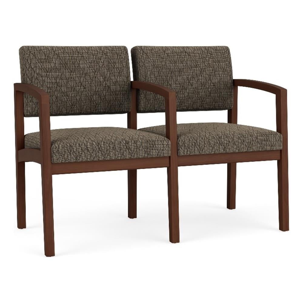 Walnut Brown 2-Seat Reception Bench with Fabric Upholstery
