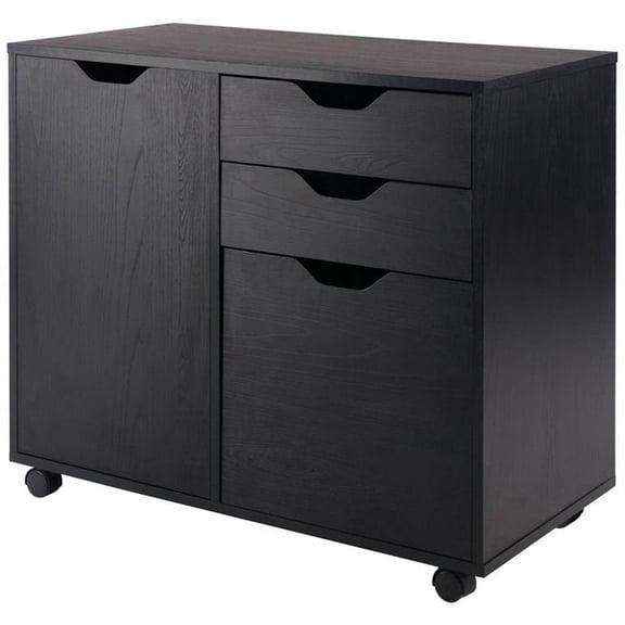 Pemberly Row 2-Section Contemporary Wood Mobile Storage File Cabinet in Black