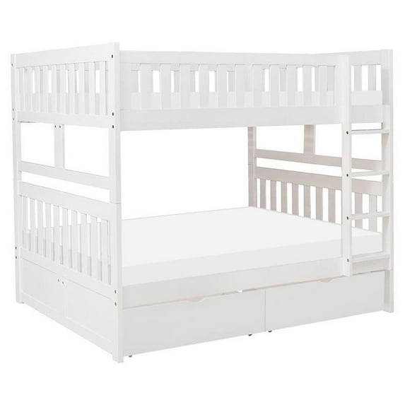 Pemberly Row 2-Storage Boxes Transitional Wood Full over Full Bunk Bed in White