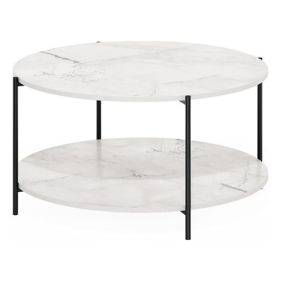 Pemberly Row 2-Tier Modern Round Coffee Table Table with Marble White/Black