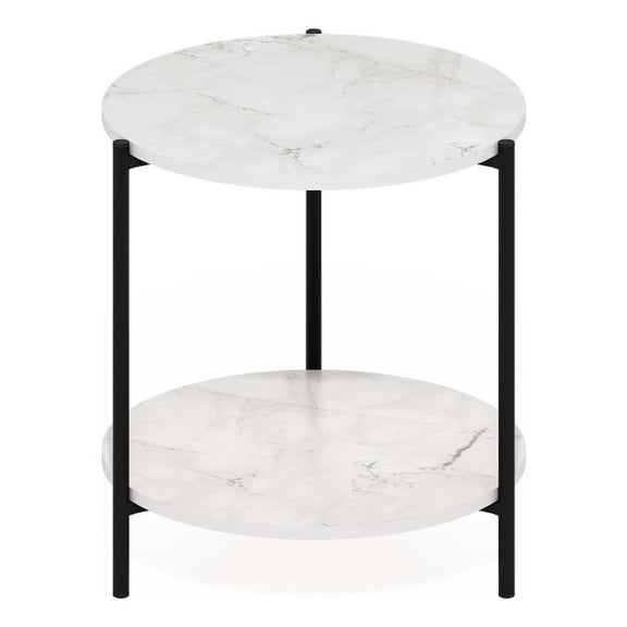 Pemberly Row 2-Tier Modern Round Side End Table with Sturdy Metal Marble White