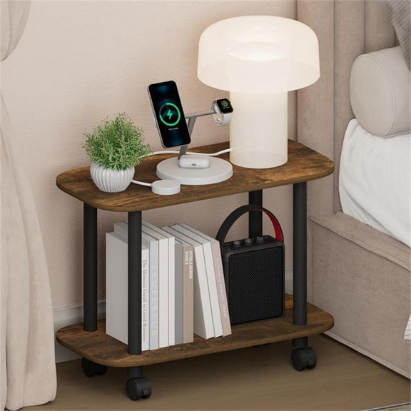 Pemberly Row 2-Tier Oval Rolling Nightstand Amber Pine Finish