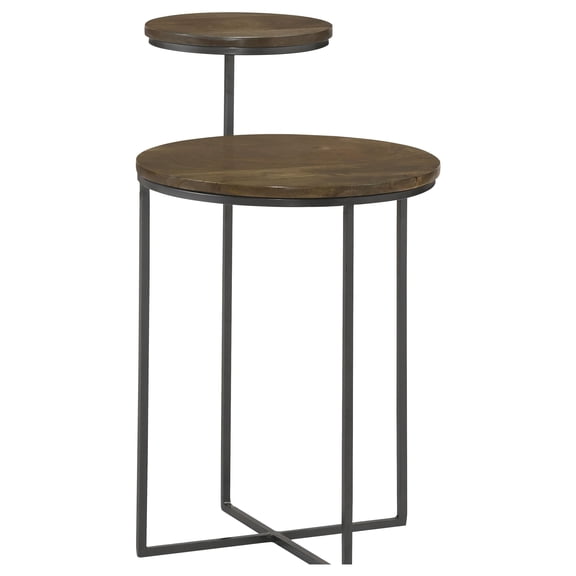 Pemberly Row 2-Tier Round Contemporary Metal Accent Table in Natural/Gunmetal