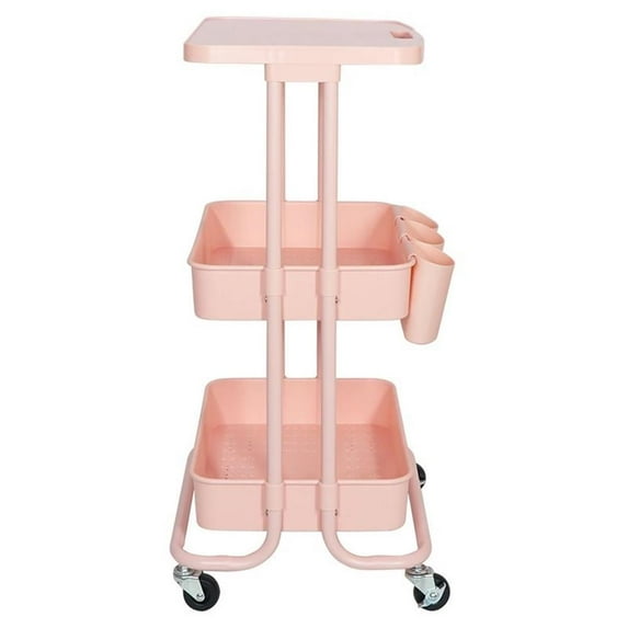 Pemberly Row 2-Tier Table Top Plastic Storage Trolley Rolling Cart in Pink