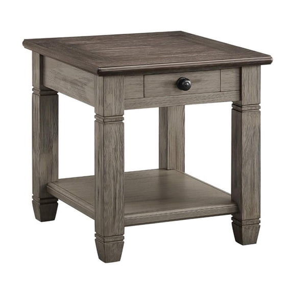 Pemberly Row 2-Tone 1-Drawer End Table with Open Shelf in Antique Gray