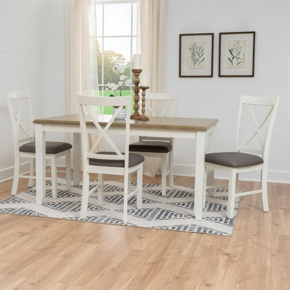 Pemberly Row 2 Tone Wood Dining Table in Rustic Taupe and Vanilla White