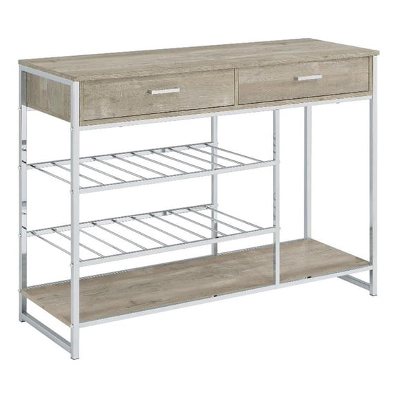 Pemberly Row 2-drawer Contemporary Metal Bar Cabinet Chrome and Gray