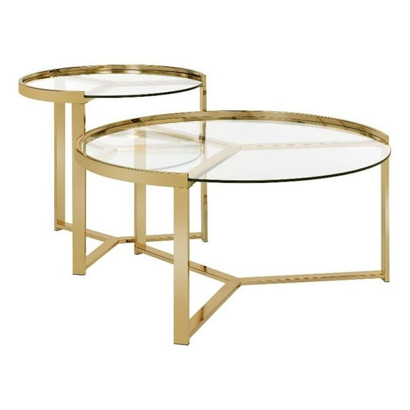 Pemberly Row 2-piece Metal Round Nesting Table Clear and Gold