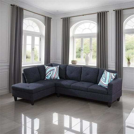 Pemberly Row 2 piece sectional sofa Black Gray Material-Linen