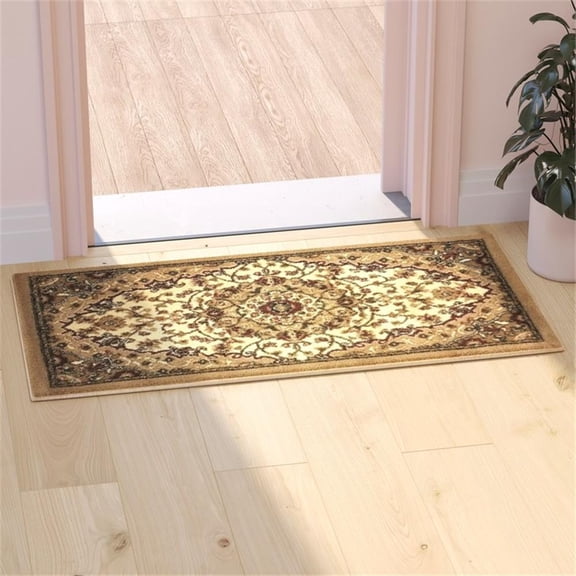 Pemberly Row 2' x 3' Medallion Motif Olefin Area Rug in Ivory